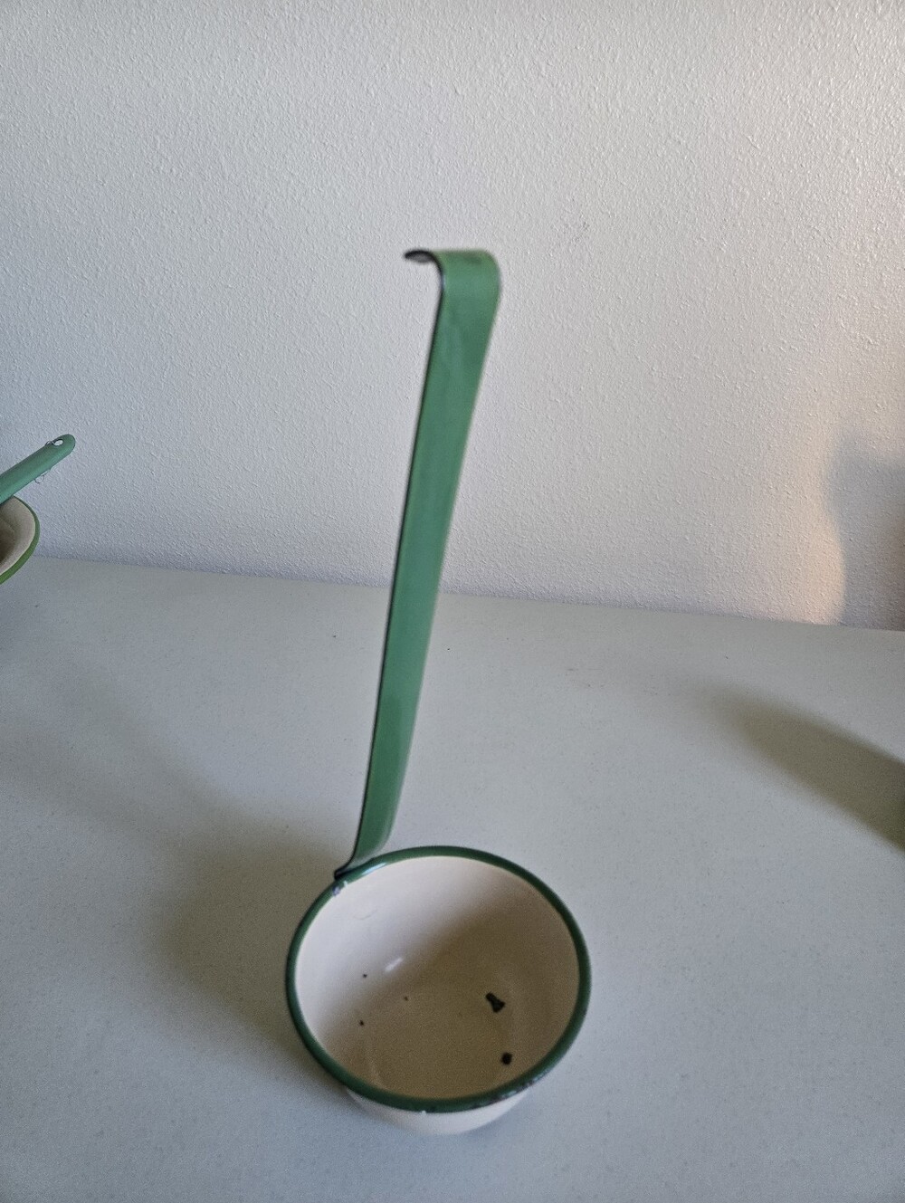 Green and Cream Enamelware Ladle or water dipper - Stylish Home Dining Scoop